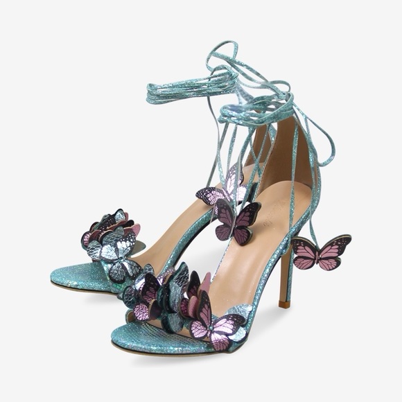Women’s Butterfly Embellished High Heel Sandals in Blue - Picture 3 of 4